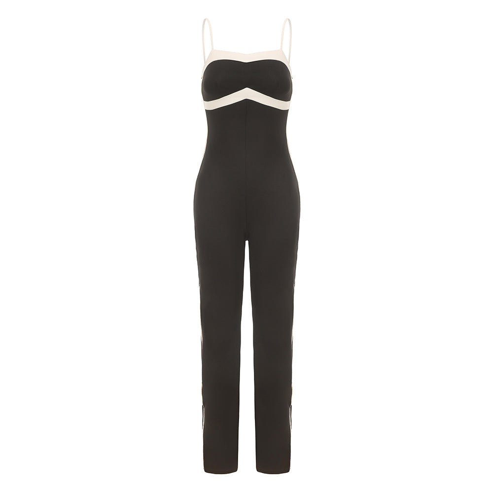 Women Clothing Spring Color Contrast Slim Strap One Piece Trousers