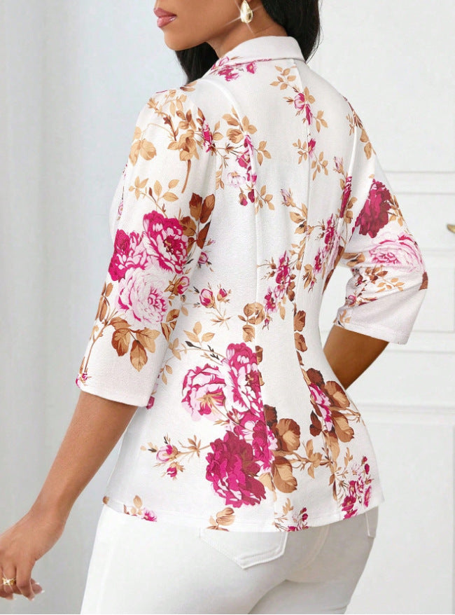 Refined Stylish Printed Small Blazers Turn down Collar Coat