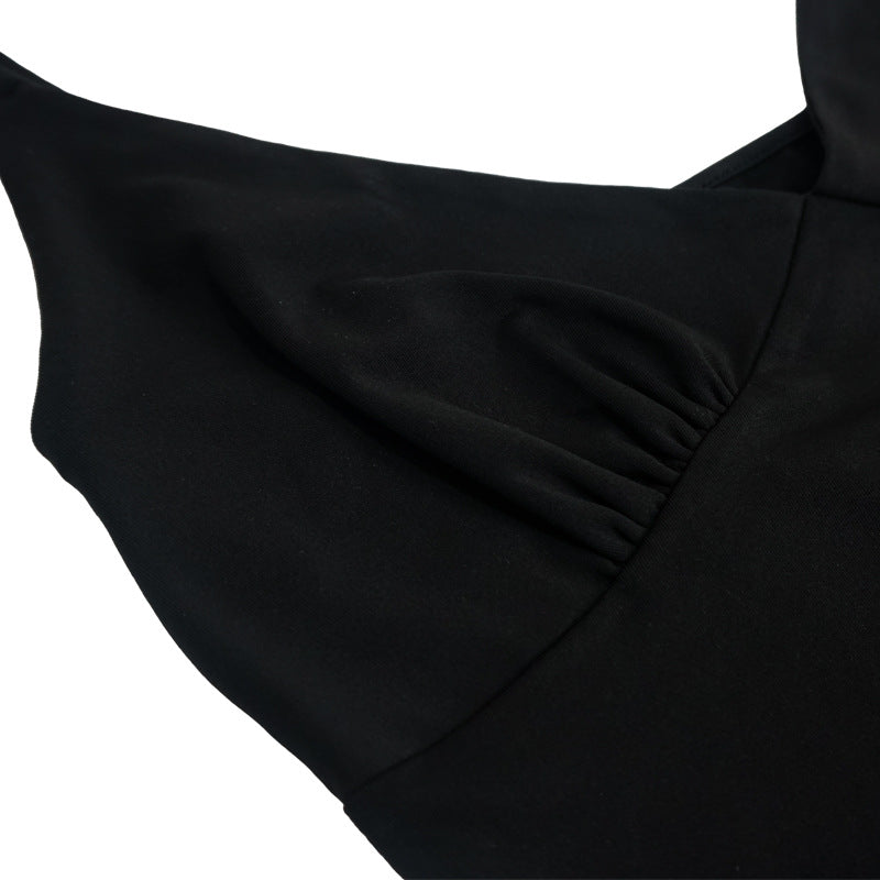 Strap V neck Corset Sleeveless Backless Slim Fit Waist Trimming Ruffles Dress