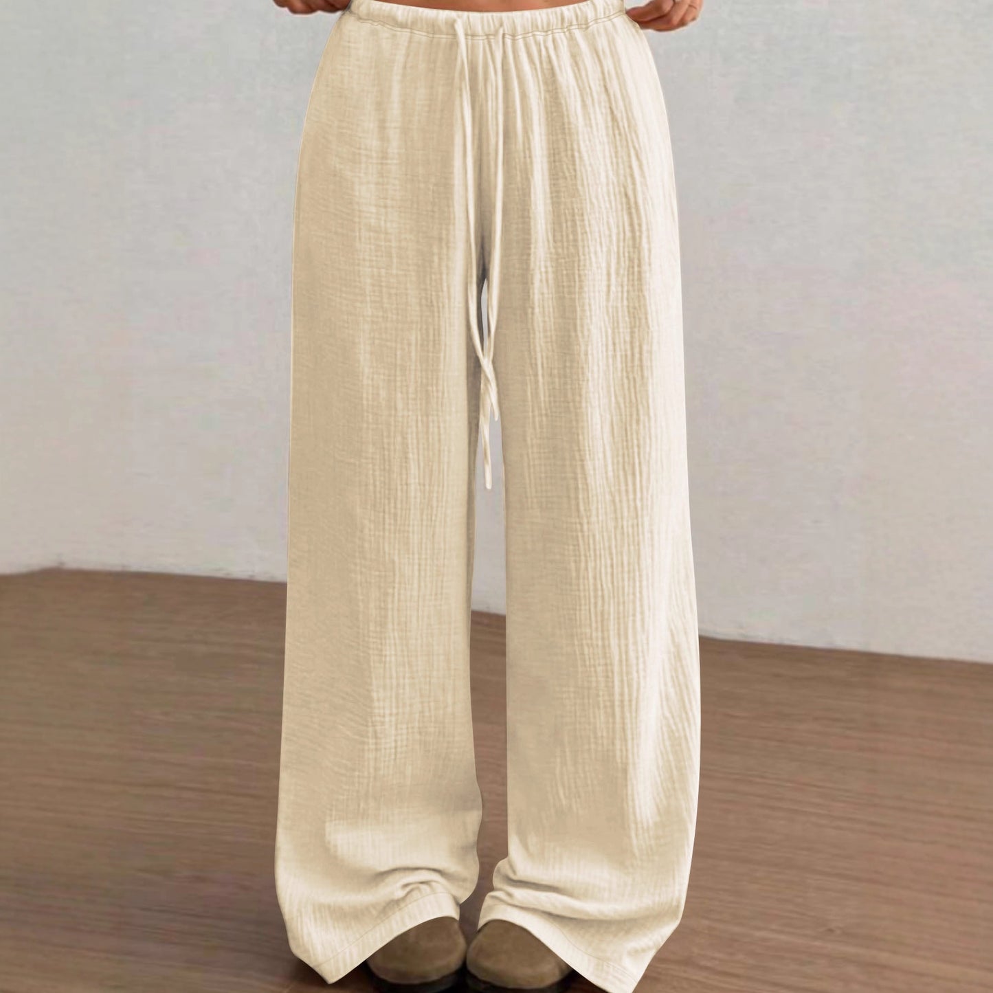 Autumn Solid Color Wide Leg Pants Fashionable Simple Elastic Waist Drawstring Casual Pants Women Clothing