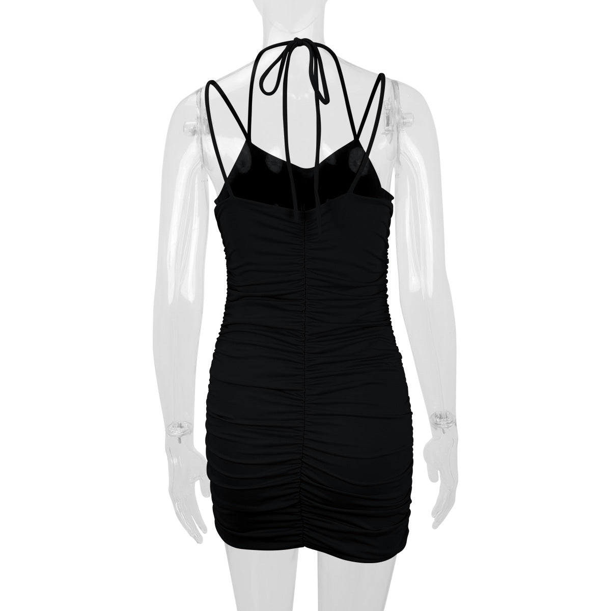 Women Clothing Sexy Double Shoulder Strap Pleated Slim Sexy Dress