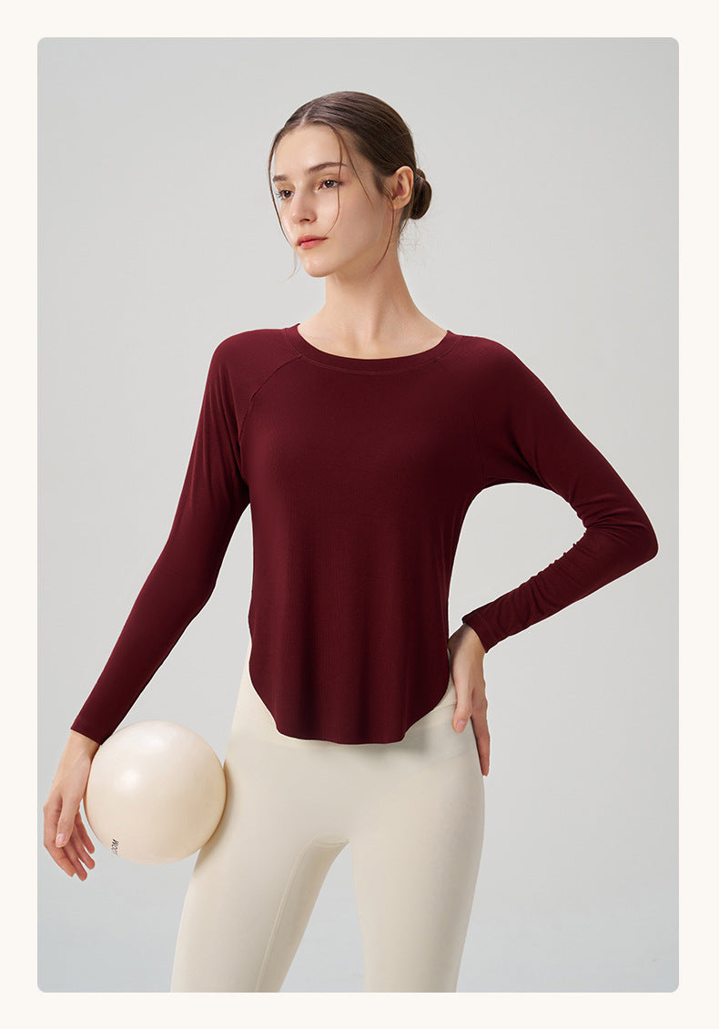 Autumn Nude Feel Yoga Clothes Women Loose Sexy Top Casual Drape Sports Long Sleeved Top