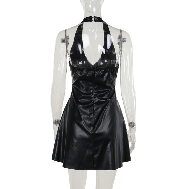 Summer Type Hip Elegant Sexy Sexy V Neck Leather Dress Women
