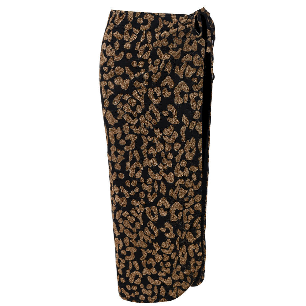 Women Pants Personality Slit Drawstring Lace Stretch Leopard Print Skirt
