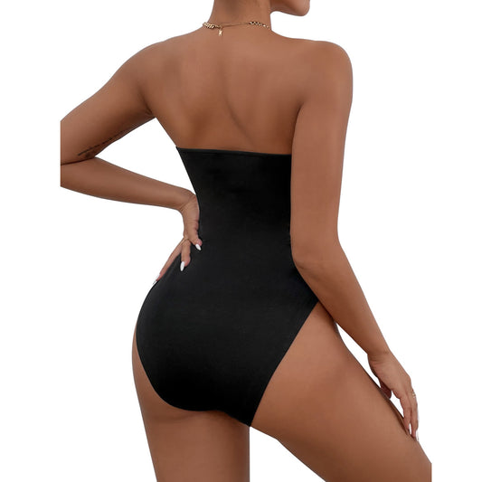 Women Patchwork Bodysuit Three-Dimensional Slim Fit Bodysuit Basic Strapless Tube Top Bodysuit Women
