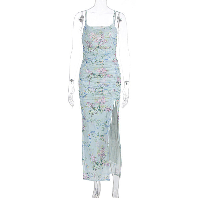 Summer Women Clothing Sexy Entry Lux Floral Spaghetti Straps Slimming Dress