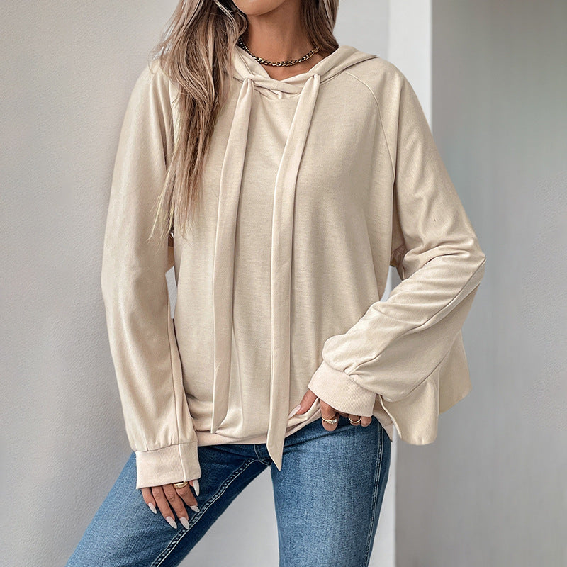 Hoodie With Drawstrings Ruffled Long Sleeve Pocket Solid Color Hoodie Autumn Winter Women