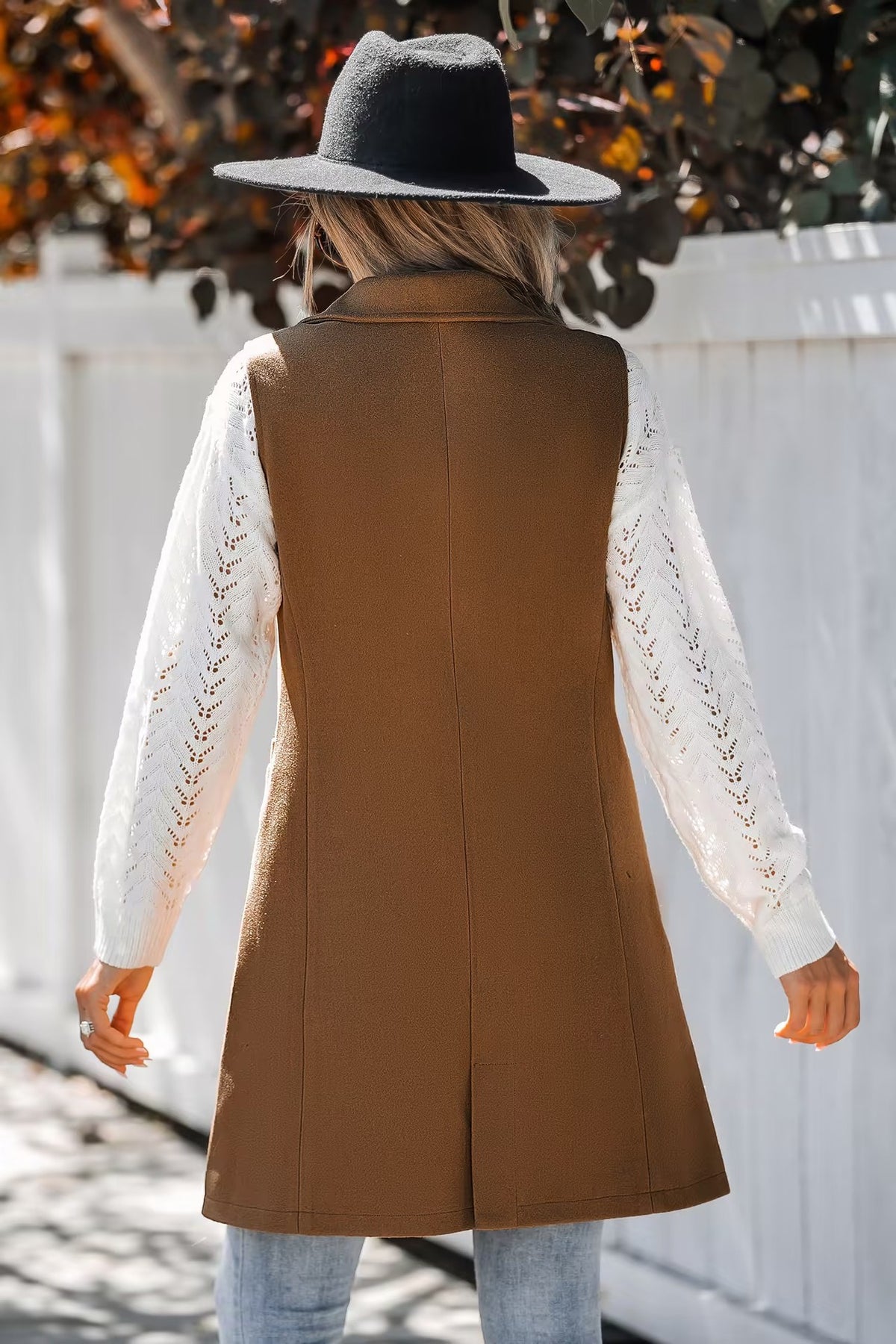 Autumn Winter Simplicity Vest Collared Button Sleeveless Woolen Coat for Women