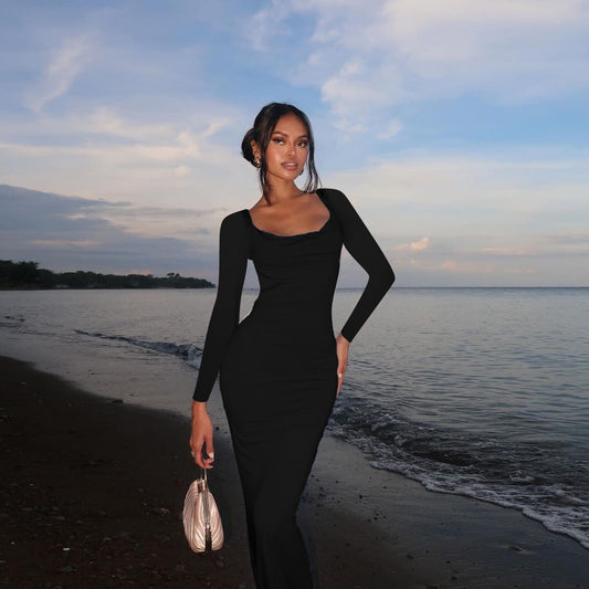 Autumn Holiday Sexy Long Sleeve Backless Bow Slim Fit Dress Women