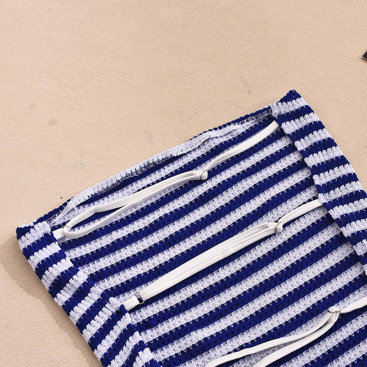 Women Clothing Internet Expert Bandeau Sexy Cropped Exposed Mixed Color Stripe Shorts Two Piece Sets