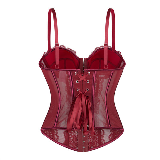 Sexy Push up Corset Eyelash Lace See through Sexy Sling Tunic