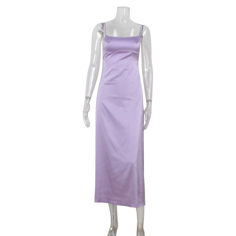 Arrival Women Clothing Gentle Pearlescent Satin Texture Slim Fit Slim Backless Sling Dress