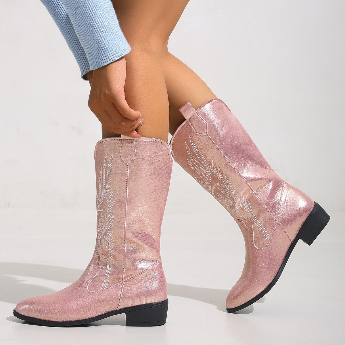 Autumn Winter Embroidery Knight Boots Women Pointed Square Heel Embroidered Sexy Boots