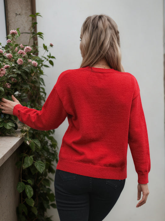 Floral Jacquard round Neck Long Sleeved Sweater Women Clothing Solid Color Casual Pullover Sweater Women