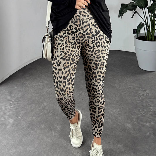 Women High Elastic High Waist Comfortable High Waist Soft Leopard Print High Elastic Home Trousers