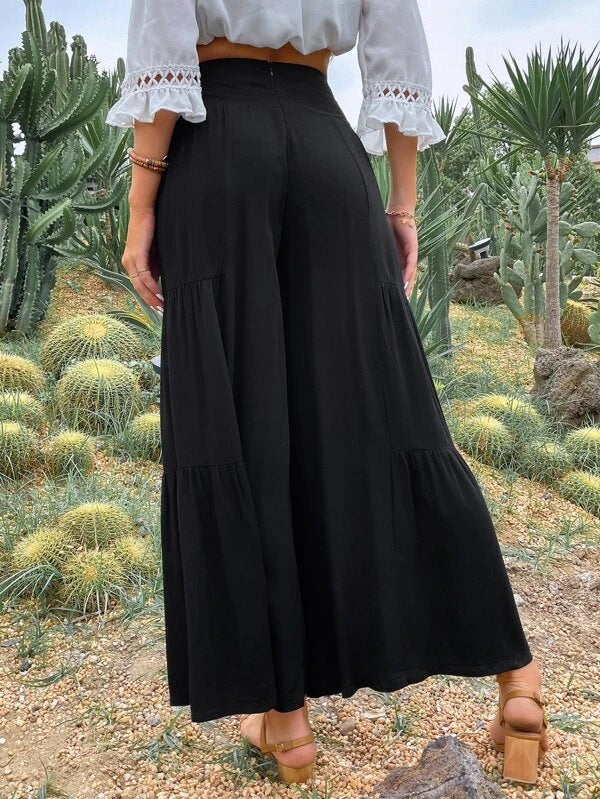 Spot Goods Summer Casual Wide Leg Cotton Linen Popular High Waist Loose Pants Women Pants