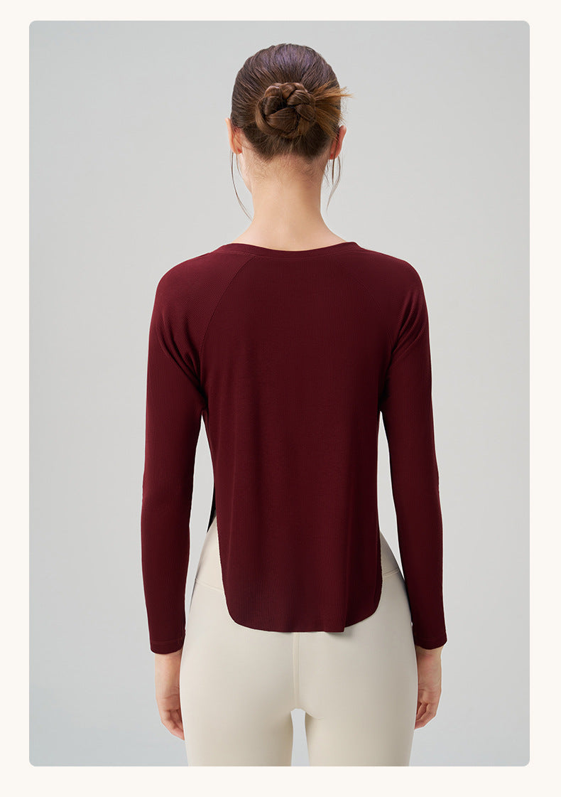 Autumn Nude Feel Yoga Clothes Women Loose Sexy Top Casual Drape Sports Long Sleeved Top
