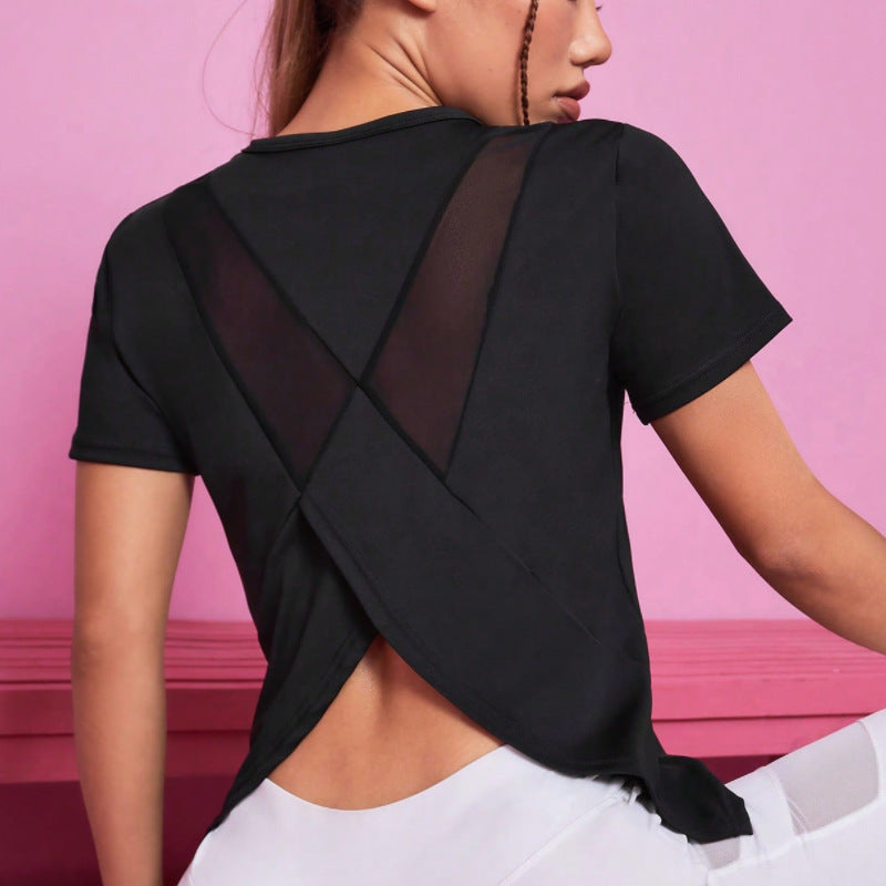 Yoga Jacket Women Loose Breathable Running T Shirt Mesh Beauty Back Training Workout Clothes Quick Drying Sports Blouse Short Sleeve