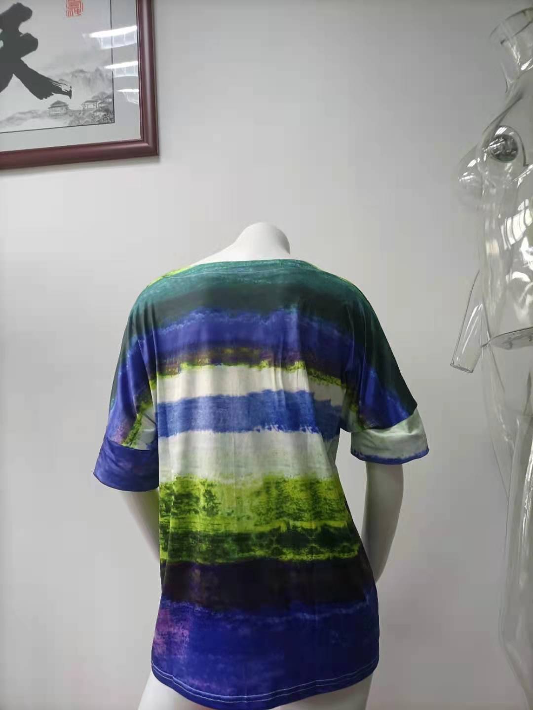 Women Clothing Summer Gradient Contrast Women Short-Sleeved T-shirt Women