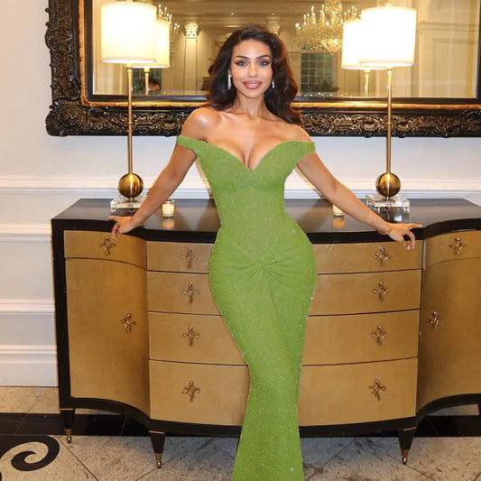Platform Summer Arrival Sexy Shiny off Shoulder Waist Dress