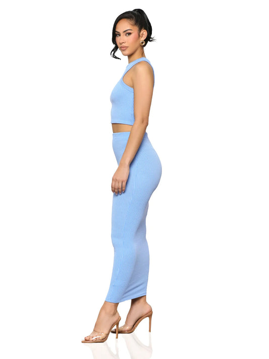 Tight Two Piece Sleeveless round Neck Sheath Dress Elegant Slim Fit Set