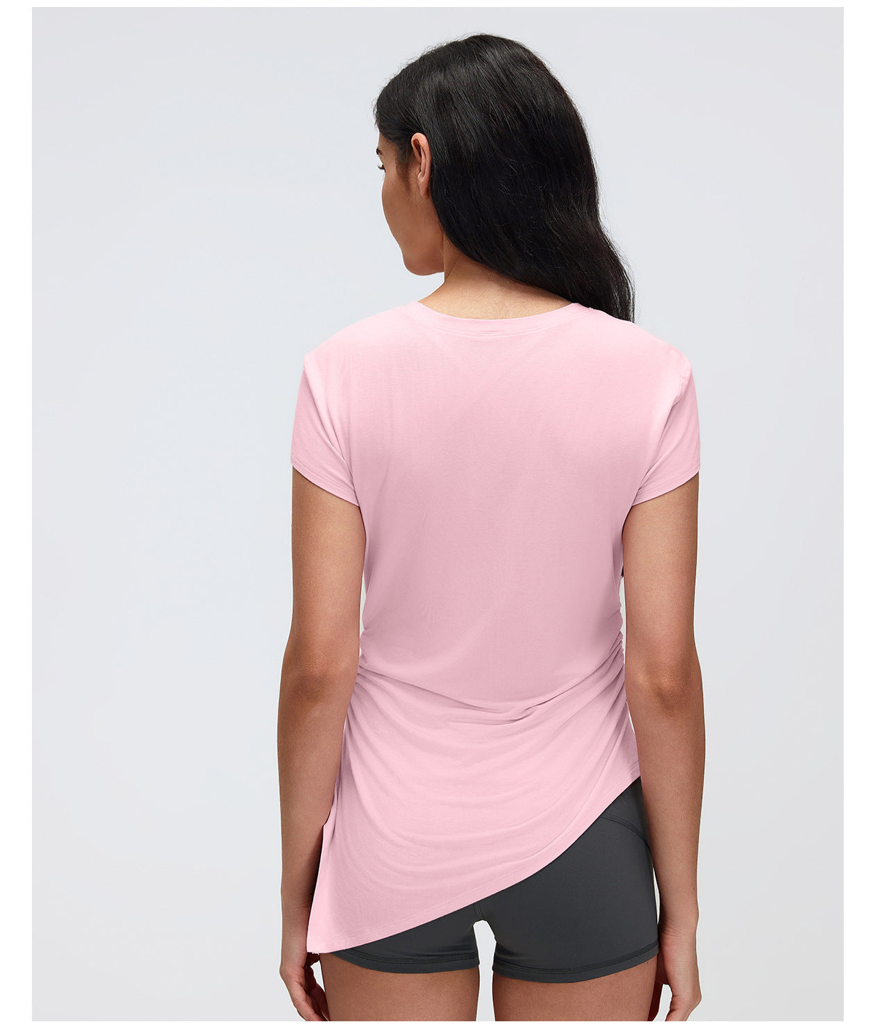 Summer round Neck Sports Short Sleeve Women Pleated Waist Tight Thin Yoga Wear Top Running Workout T shirt