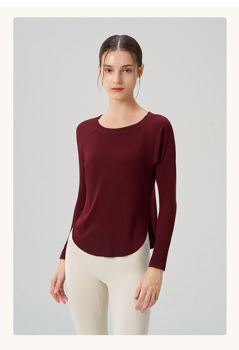 Autumn Nude Feel Yoga Clothes Women Loose Sexy Top Casual Drape Sports Long Sleeved Top