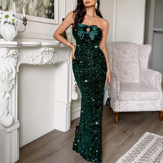 Women Elegant Evening Dress Tube Top Sexy Maxi Dress