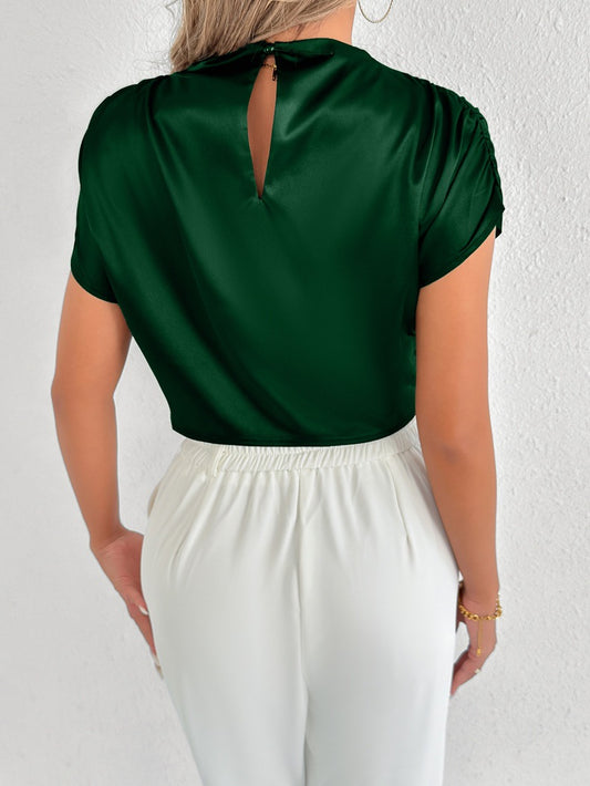 Real Shot Women Clothing High Sense Summer Satin Shirt Satin Shirt Short Sleeve Shirt