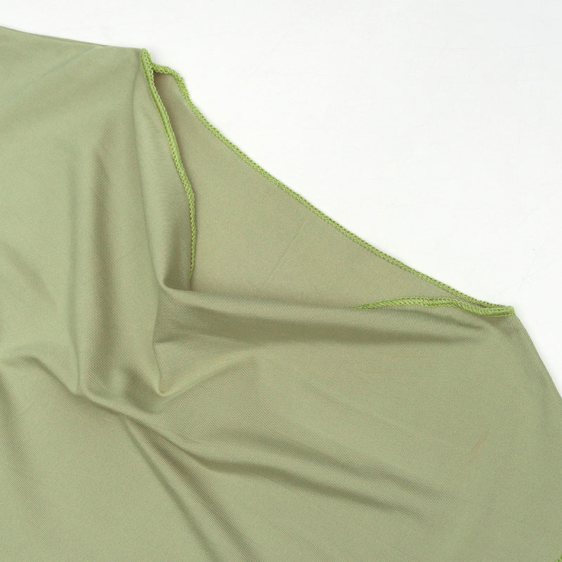 Round Neck Pullover Sleeveless Slim Fit Pleating Short Irregular Asymmetric Solid Color Dress