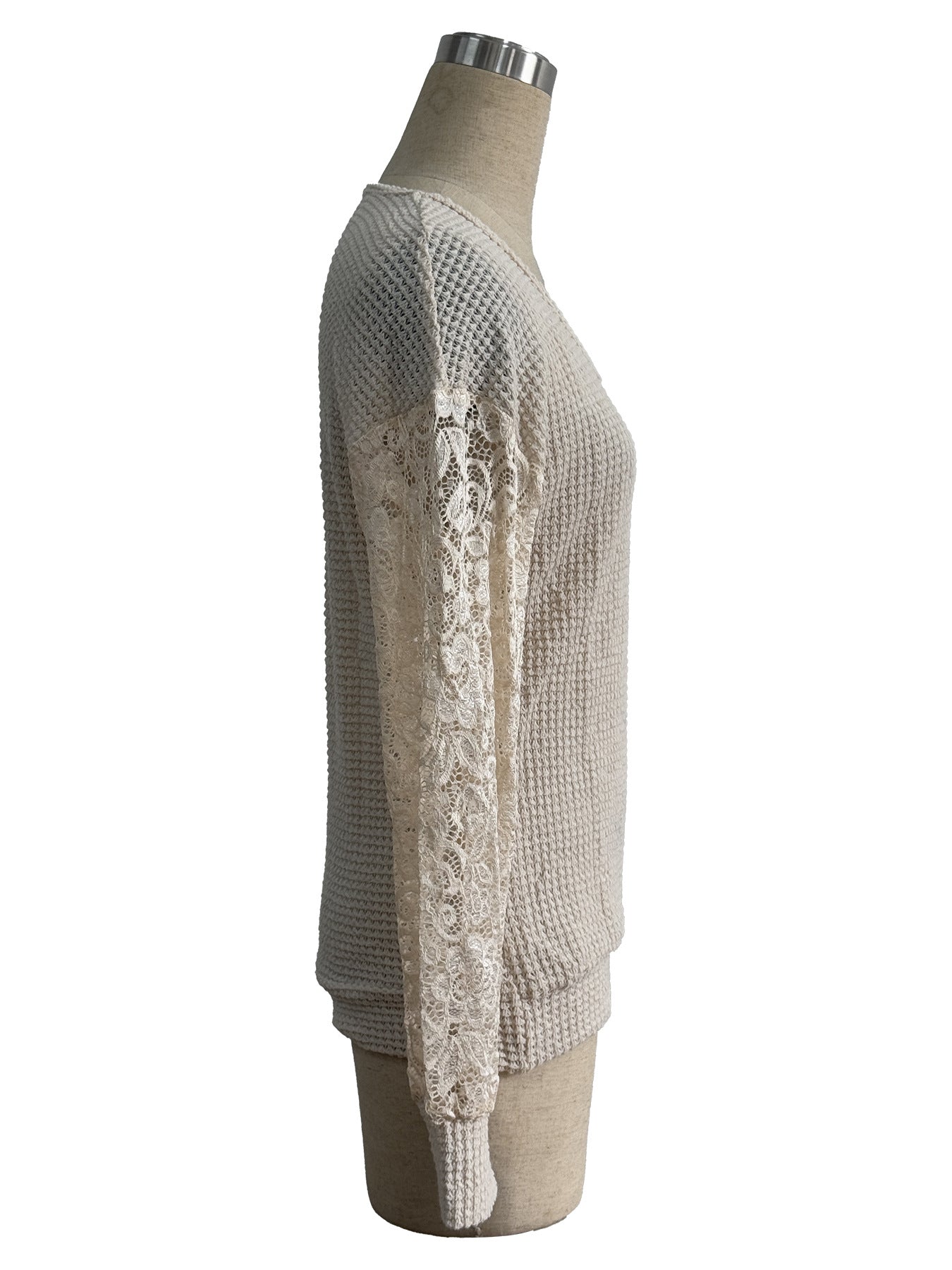 Spring Elegant Women Solid Color V neck Lace Stitching Long Sleeved T shirt Top for Women