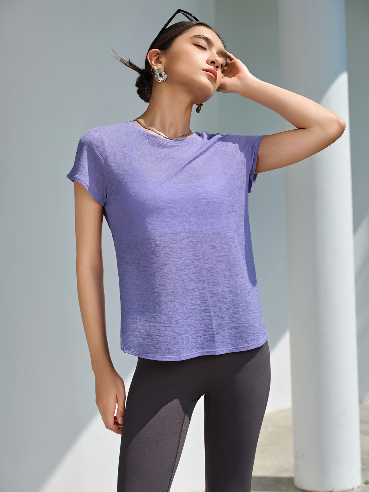 Bunchy Yarn Yoga Short Sleeve T shirt Cross Hollow Out Cutout out Beauty Back Top Sports Quick Drying Crew Neck Running Fitness Clothes