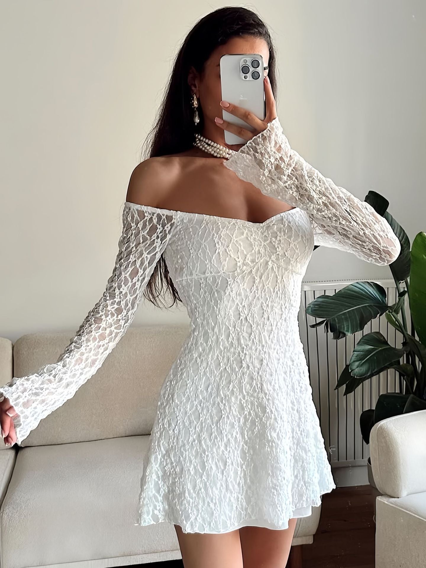 Women Clothing Autumn Winter Women Dress Sexy Square-Neck Lace Long Sleeve Slim Fit Sheath Dress Women