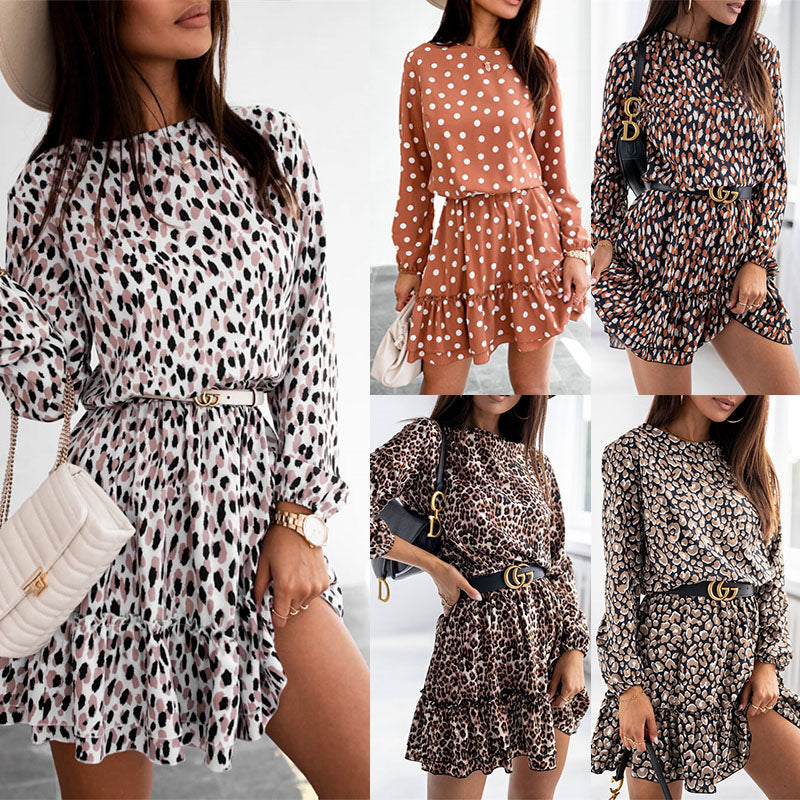 Autumn Winter New Fashion Long Sleeve round Neck Printed Office Dress for Women Plus Size