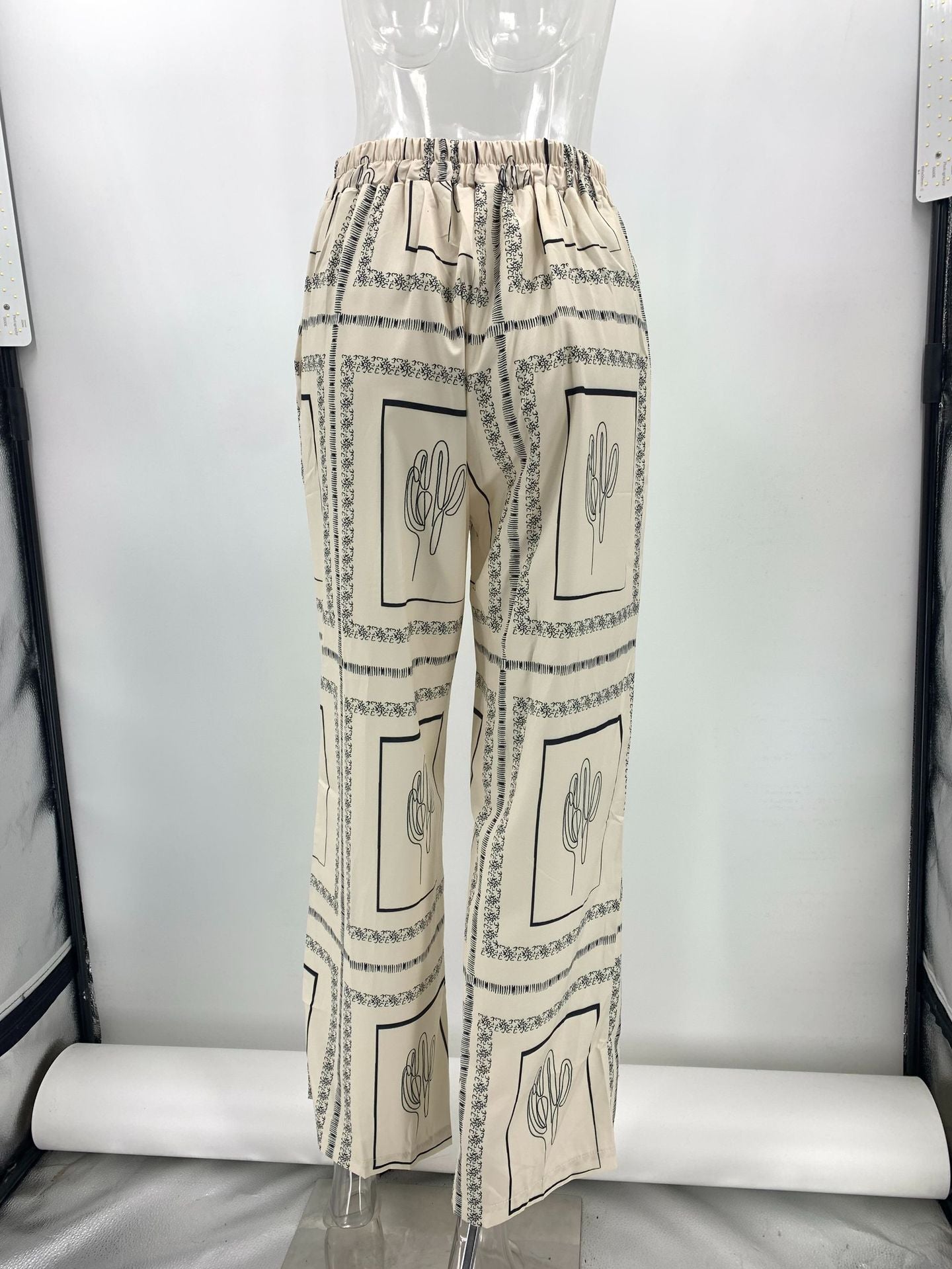 Printed Long Sleeved Shirt Trousers Two Piece Suit Home Wear