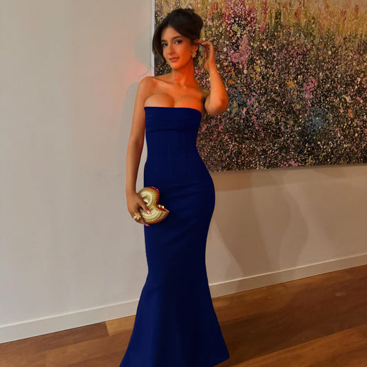 Autumn Long Dress Socialite Elegant Sexy Slim Waist Tube Top Dress