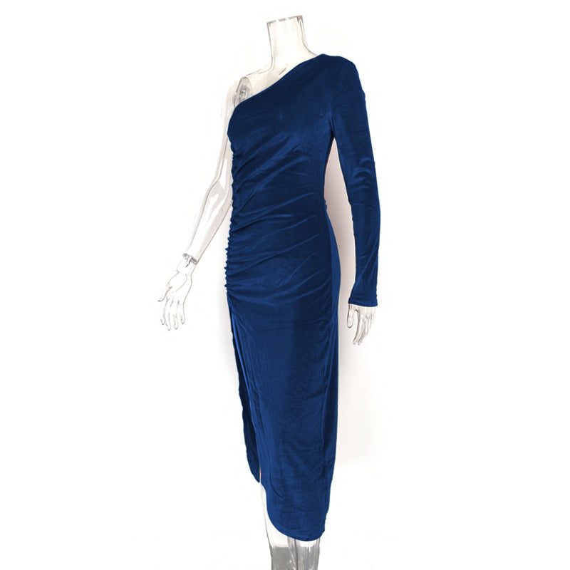 Arrival Women Nightclub Party Split Dress Sexy Slim One Shoulder Dress
