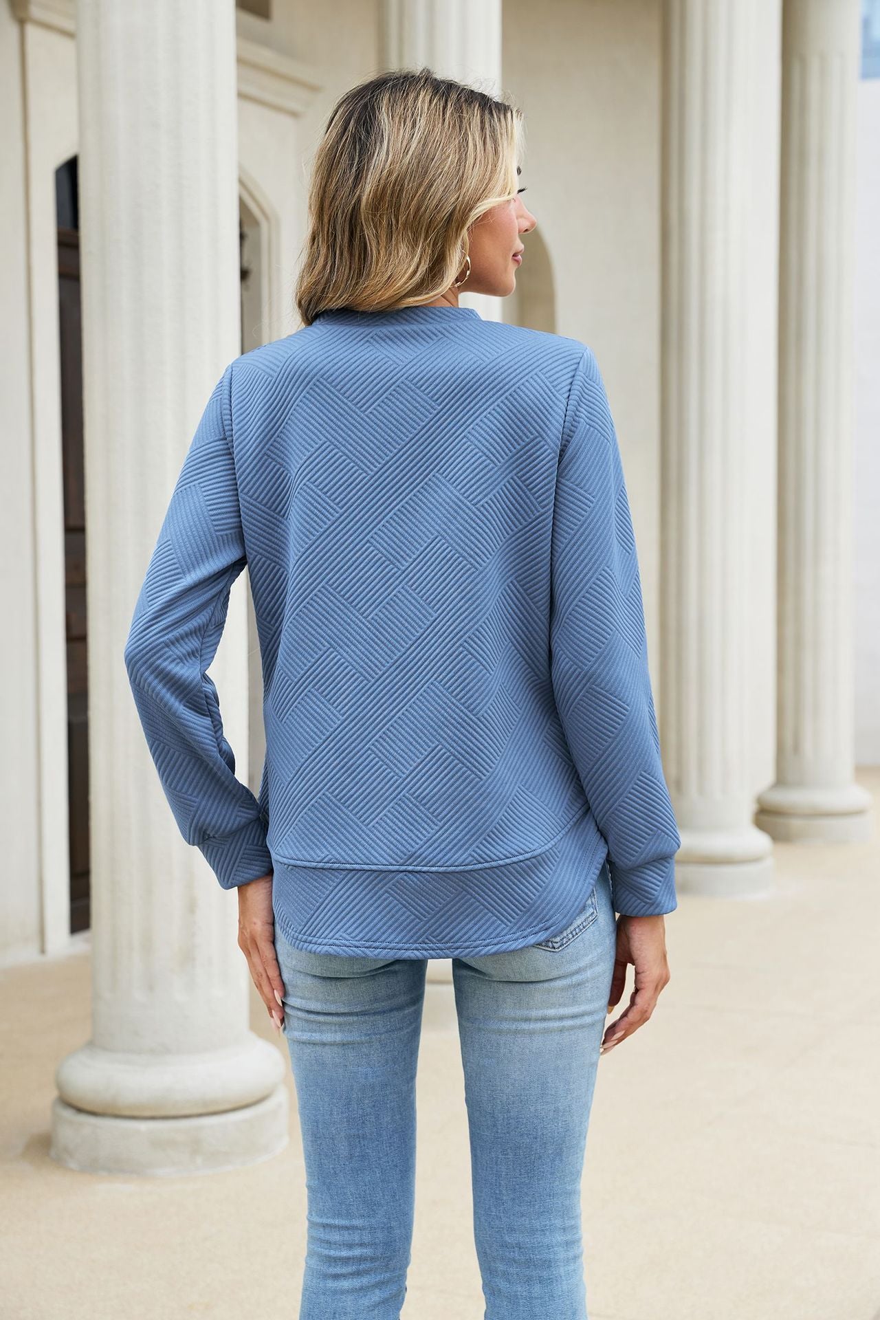 Autumn Winter Solid Color round Neck Loose Long Sleeved Sweater Plaid Top Women