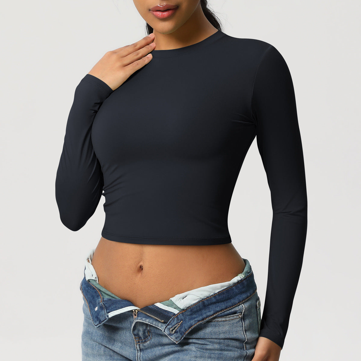 Nude Feel Tight Sports T shirt Quick Drying Breathable Long Sleeves Yoga Clothes Pilates Running Sports Fitness Long Sleeved Upper Garment