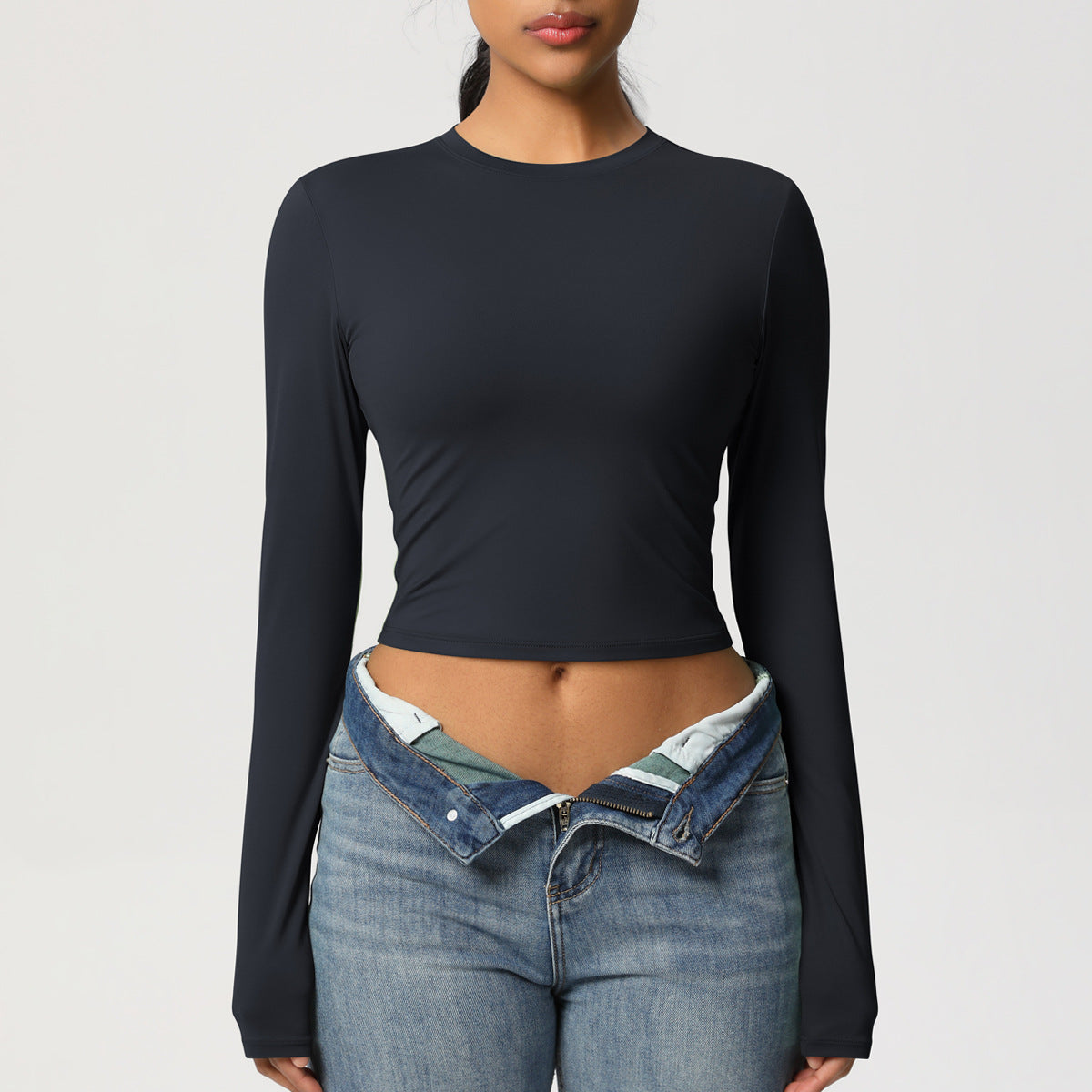 Nude Feel Tight Sports T shirt Quick Drying Breathable Long Sleeves Yoga Clothes Pilates Running Sports Fitness Long Sleeved Upper Garment