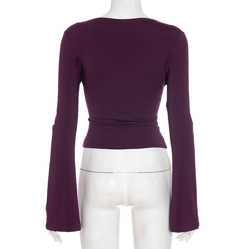 Women Clothing Sexy Solid Color Slim Fit Low Collar Figure Flattering Top