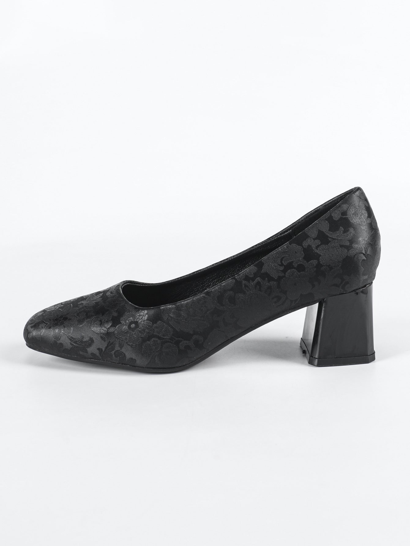 Square Toe Low Cut Chunky Heel Pattern Design Niche Women Work Shoes