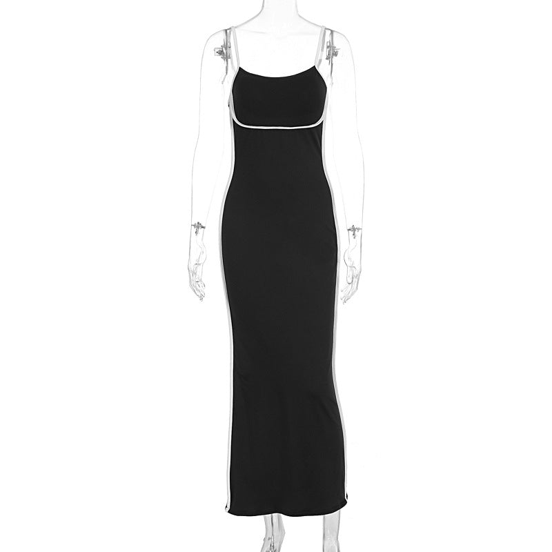 Summer Women Color Matching Sling Skinny Sheath Stretch Dress