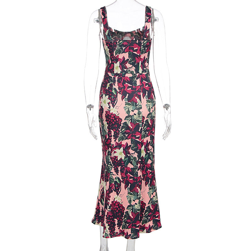 Vacation Women Clothing Summer Sexy Printed Sleeveless Sling Dress