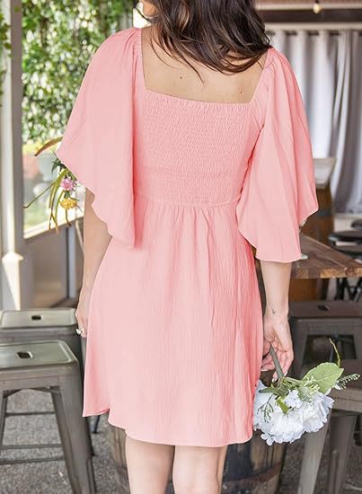 Women Clothing Shein V Neck Bow Lace Up Short Sleeve Mini Dress