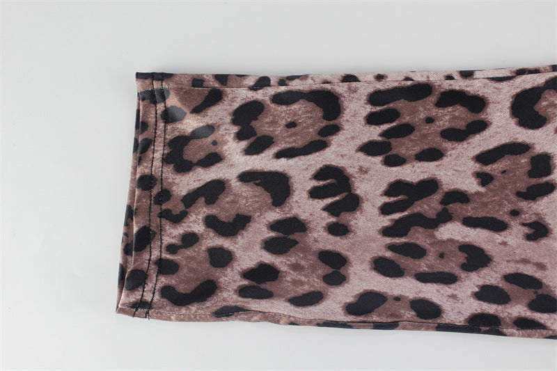 Sexy Sleeveless Halter Leopard Print Printed Mesh Stitching Jumpsuit Tight High Elastic Trousers