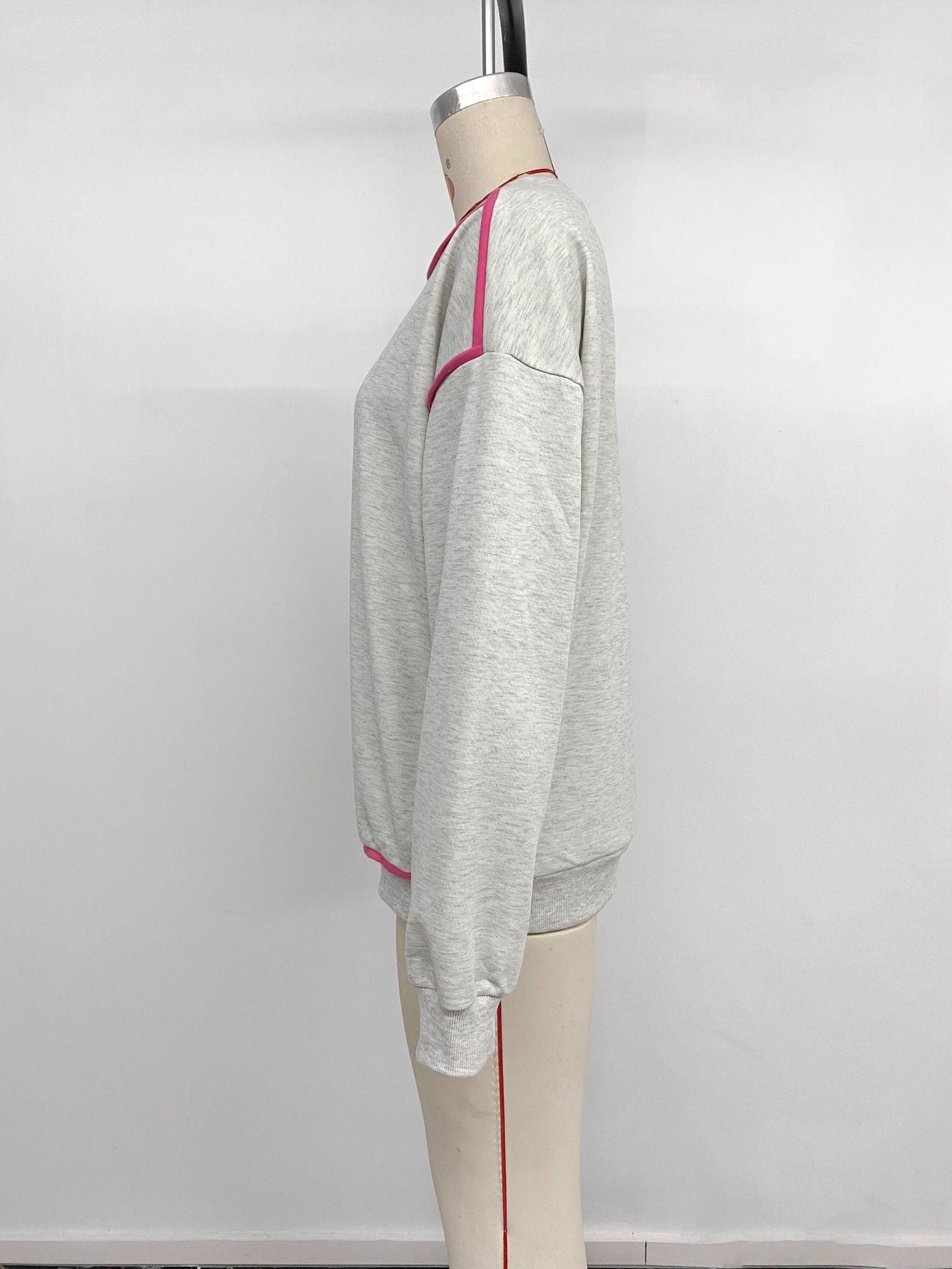 Spring Autumn Casual Simple Top round Neck Trim Contrast Color Sweatshirt