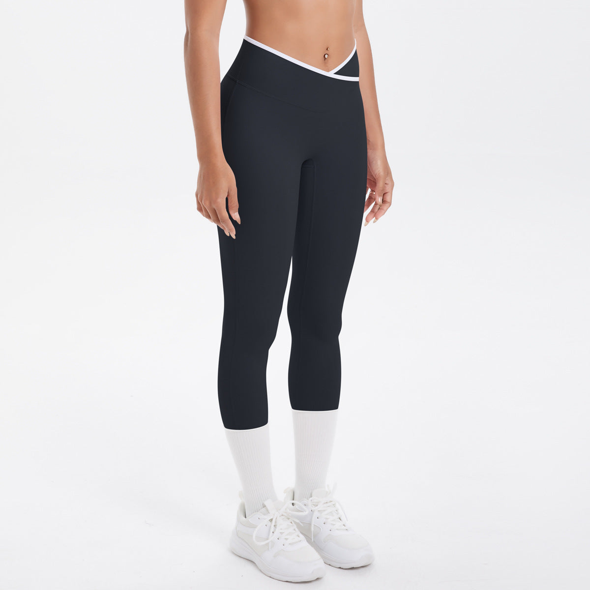 Nude Feel Skinny Yoga Pants Contrast Color Sexy Hip Lifting Cross High Waist Cropped Pants Women Sports Fitness Pants