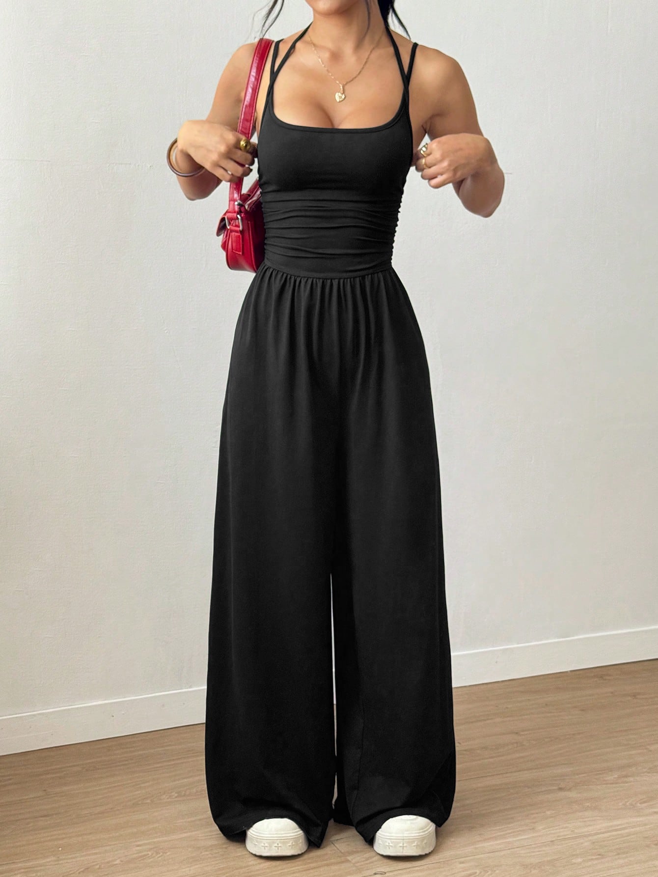 Suspender Women Casual Summer Wide Leg Loose Wrapped Chest Nipped Waist Jumpsuit