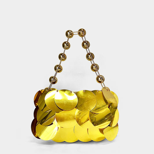 Casual Stringed Pearls Wafer Bag Platinum Sequined Handmade Beaded Handbag Women